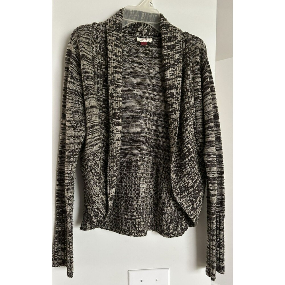 l.e.i. Beige Brown Heather Cardigan Open Front Sweater Womens Junior Size Large